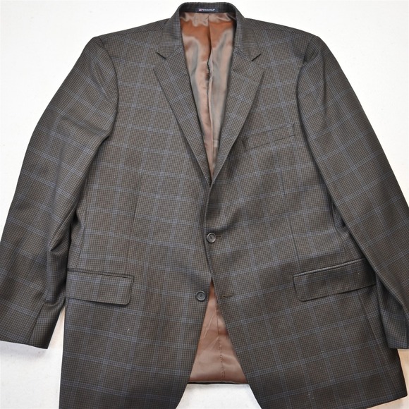 Hart Schaffner Marx 48R Brown Check Wool Soft Shoulder Blazer Jacket Sport Coat